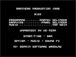 Title screen of Riot on the Atari 8-bit.